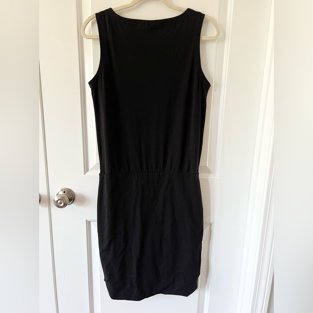 Athleta Sleeveless Ruched Bodycon Tulip Dress | Black | Size Medium - Picture 2 of 5